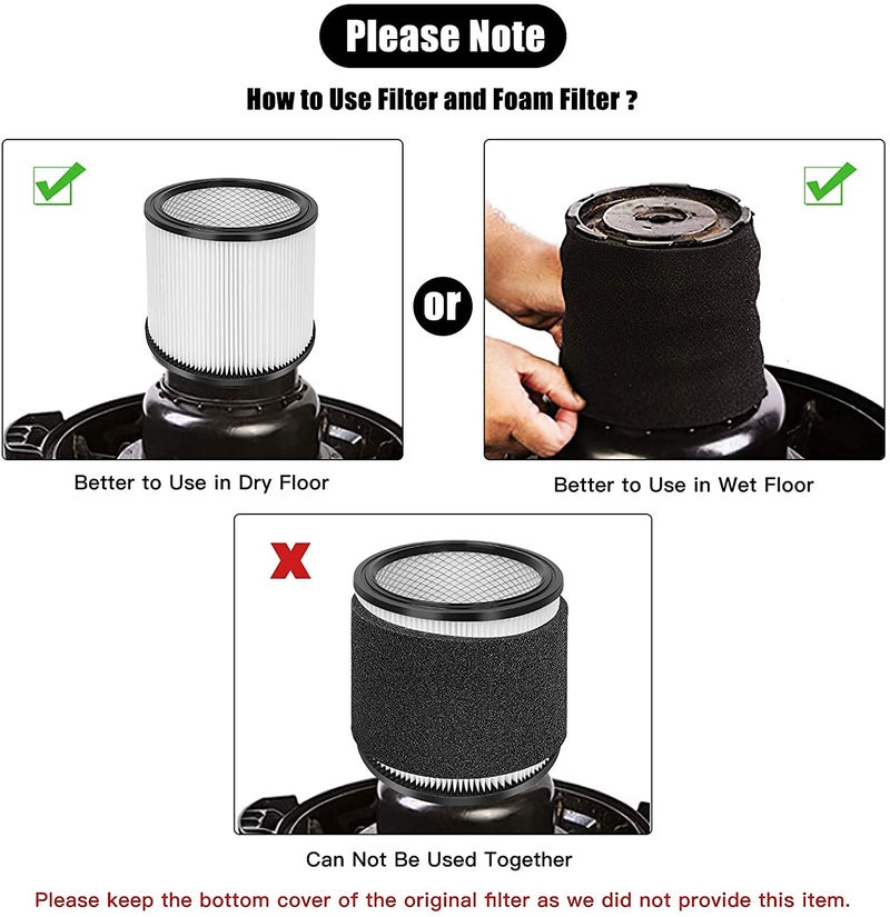cakuuma 90304 Filter and 90585 Foam Sleeve for Shop-Vac 5 Gallon and Up Wet/Dry Vacuum, Compare to Part # 90304, 90585 (2+4) - Image 3